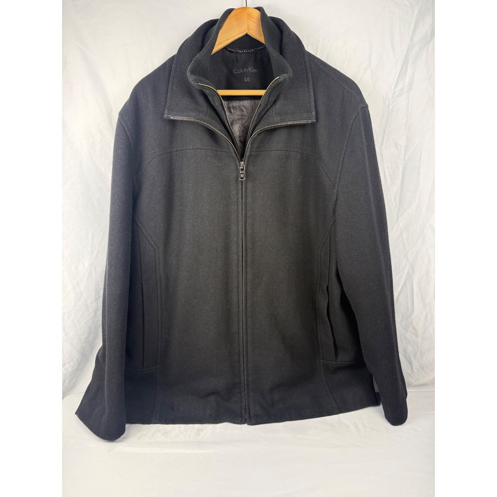 Calvin Klein Men's Black Wool Blend Zip Front Jacket Quilted Lined Coat Size L